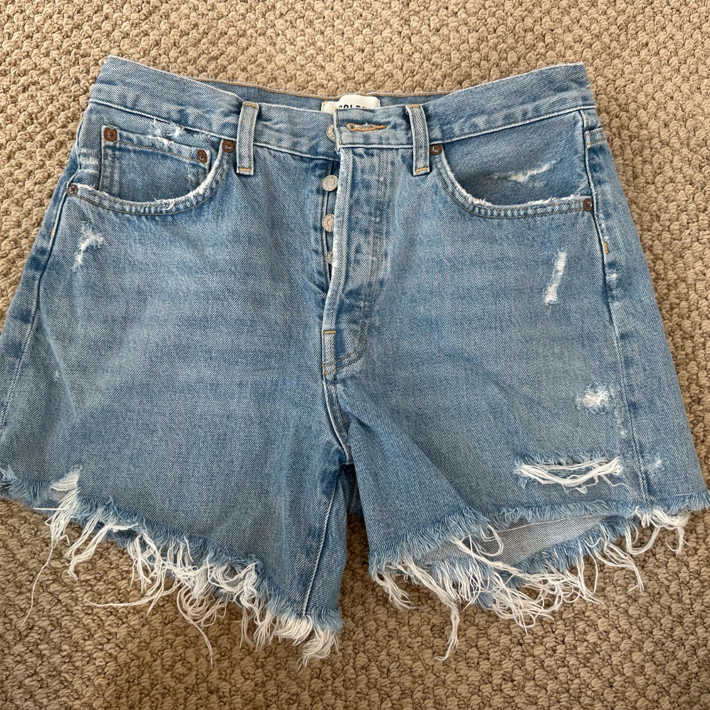 Agolde Parker Long Denim Cutoff Shorts